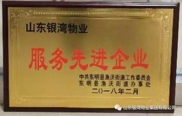 银湾集团▏集团公司被东明县渔沃街道办事处授予服务先进企业